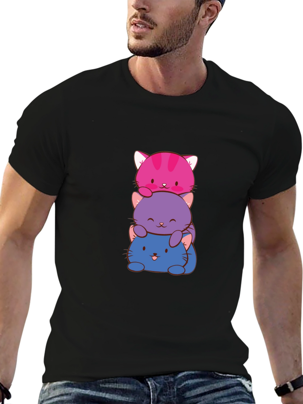 Cute Stacked Cats Graphic T-Shirt