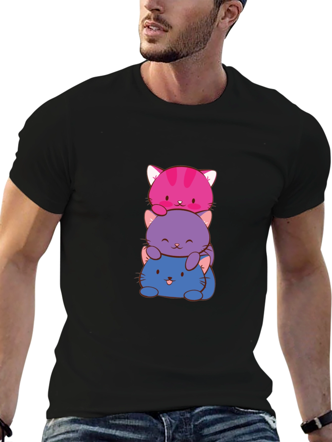 Cute Stacked Cats Graphic T-Shirt