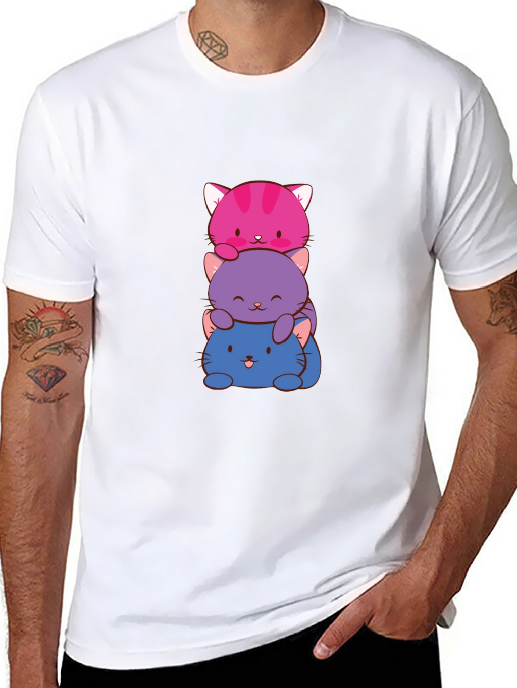 Cute Stacked Cats Graphic T-Shirt