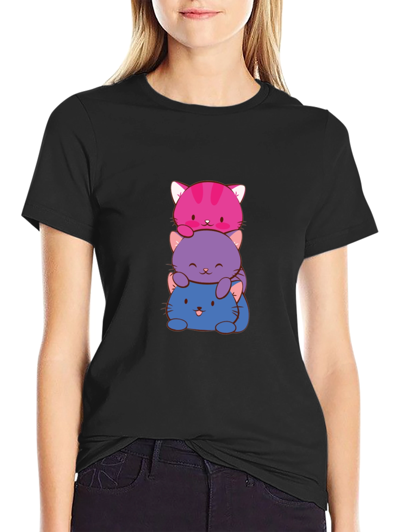 Cute Stacked Cats Graphic T-Shirt