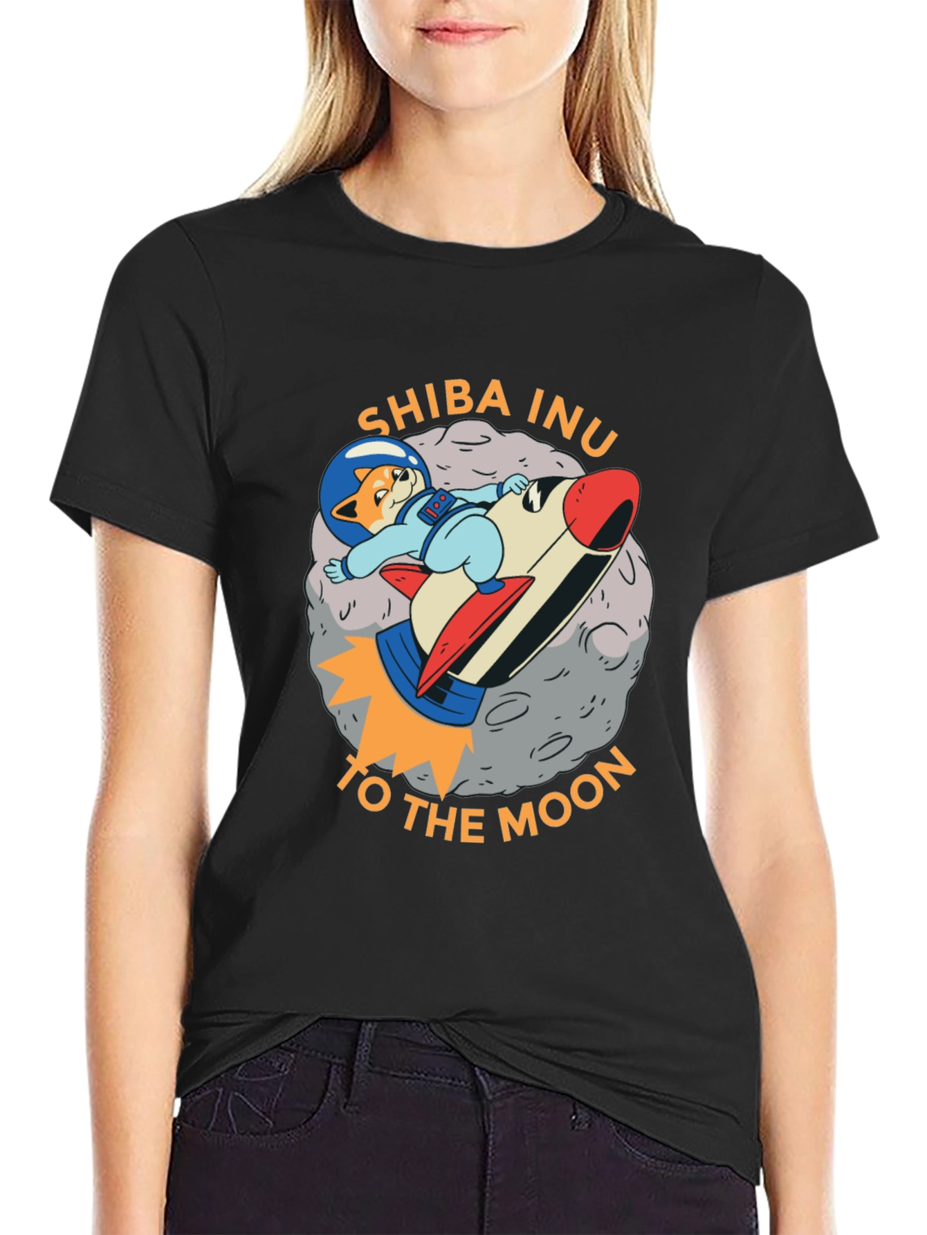 Shiba Inu To The Moon Black T-Shirt