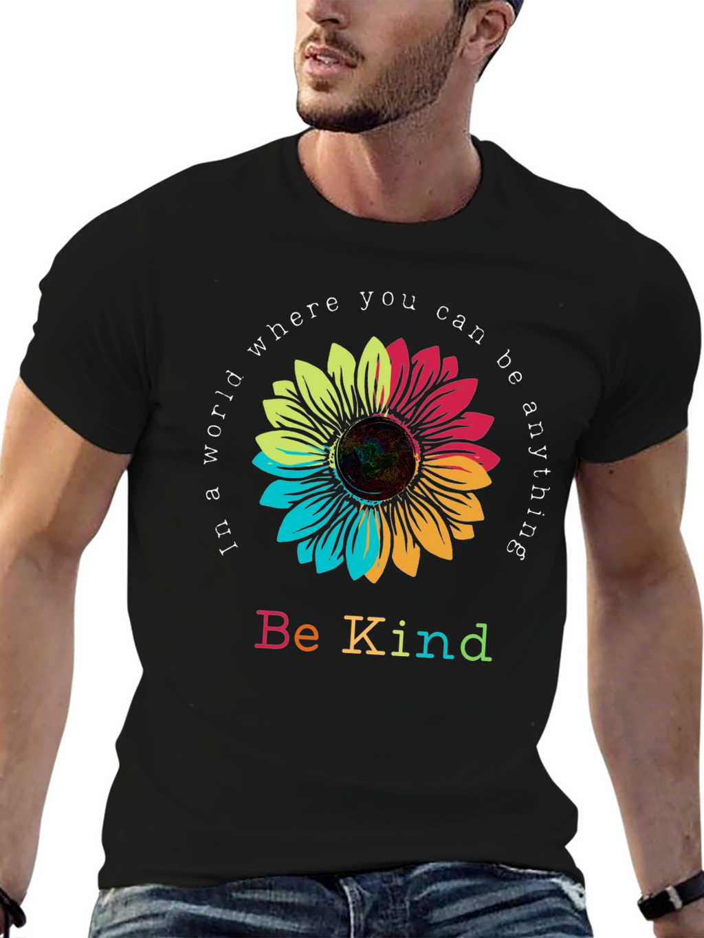 Be Kind Sunflower Graphic Tee - Black
