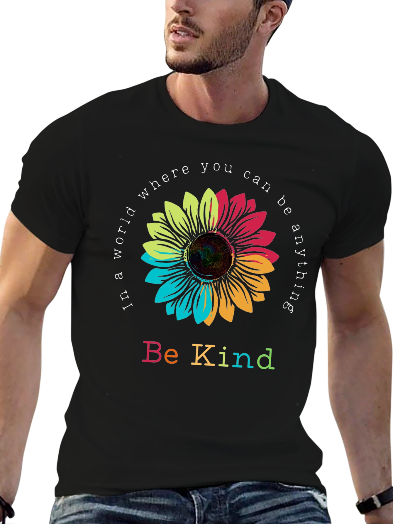 Be Kind Sunflower Graphic Tee - Black