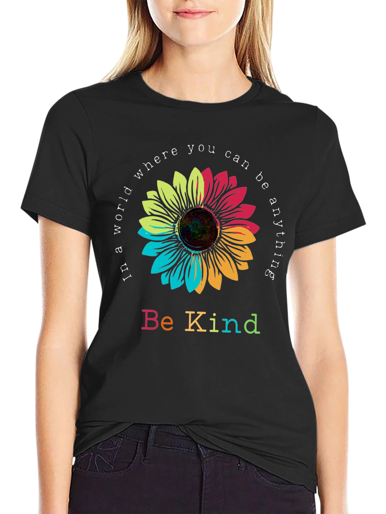 Be Kind Sunflower Graphic Tee - Black