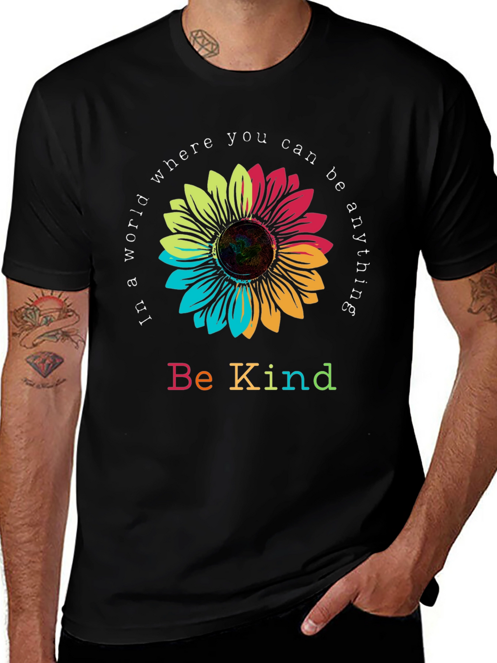 Be Kind Sunflower Graphic Tee - Black