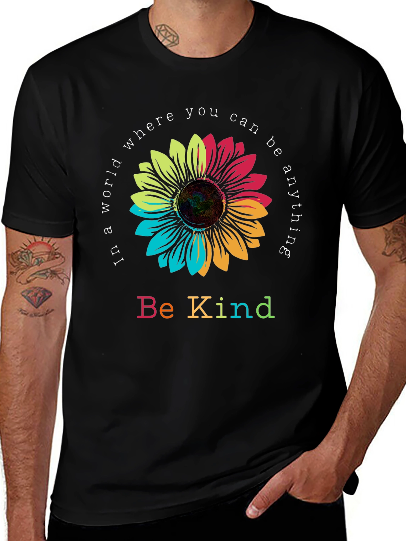 Be Kind Sunflower Graphic Tee - Black