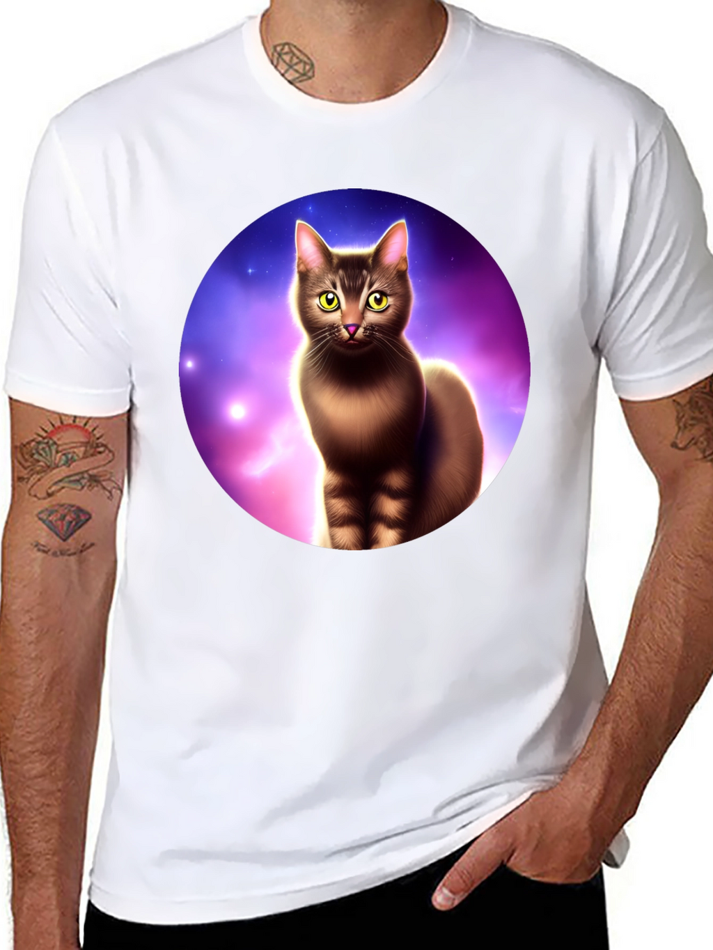 Cosmic Cat Graphic Tee - Black Cotton Comfort