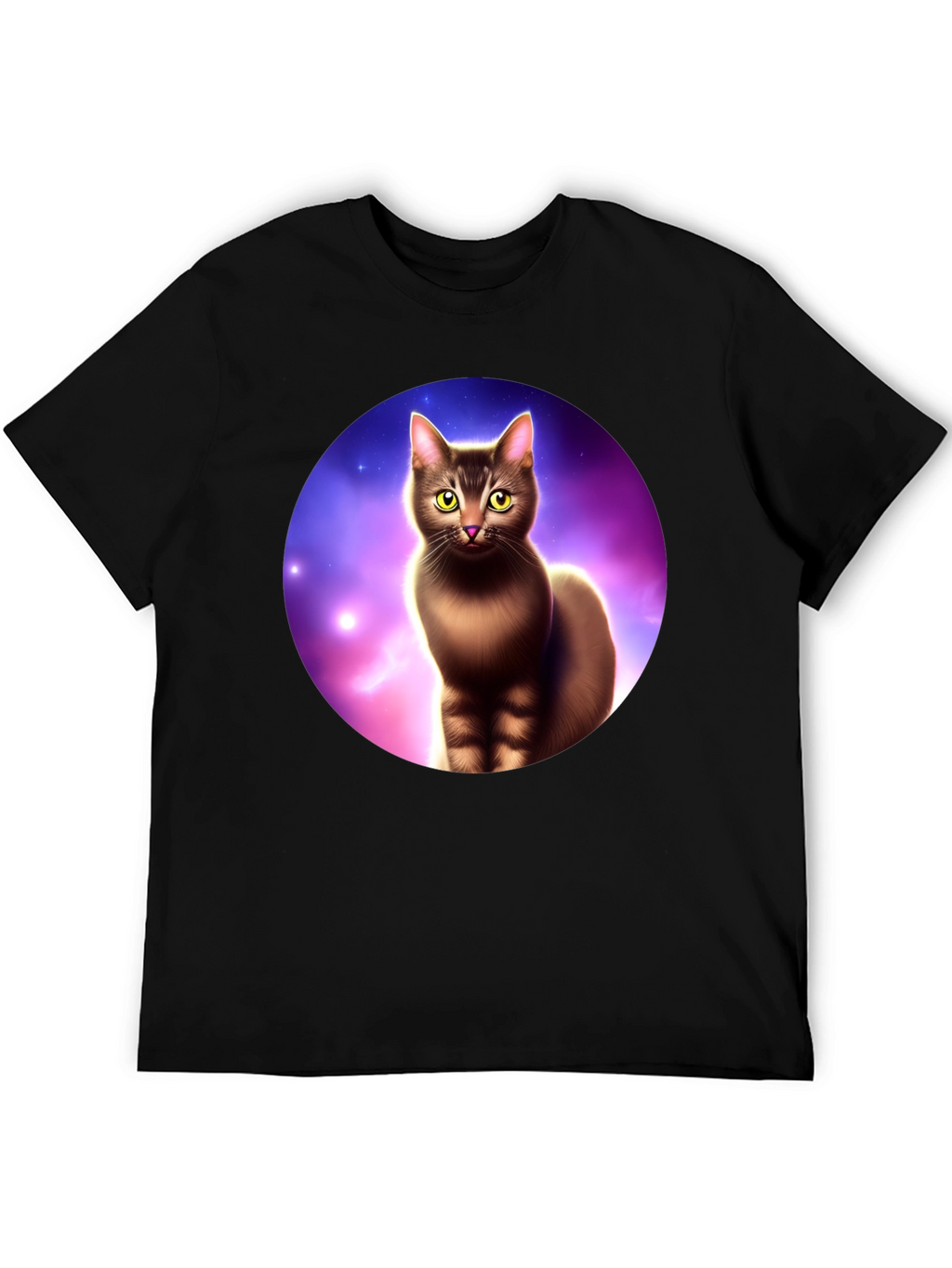 Cosmic Cat Graphic Tee - Black Cotton Comfort