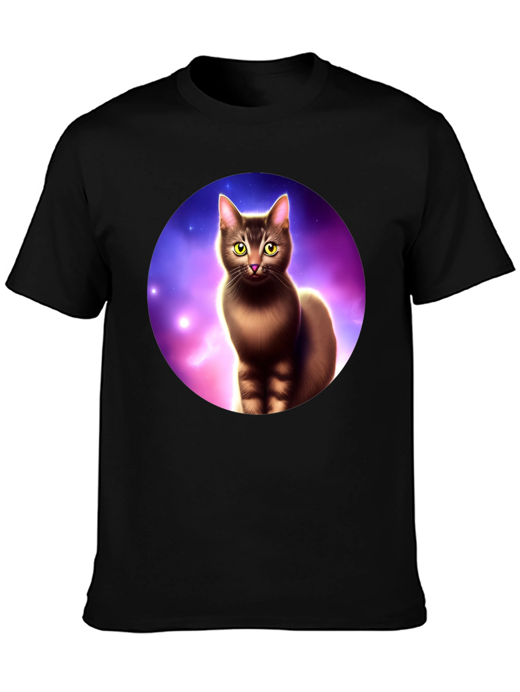 Cosmic Cat Graphic Tee - Black Cotton Comfort