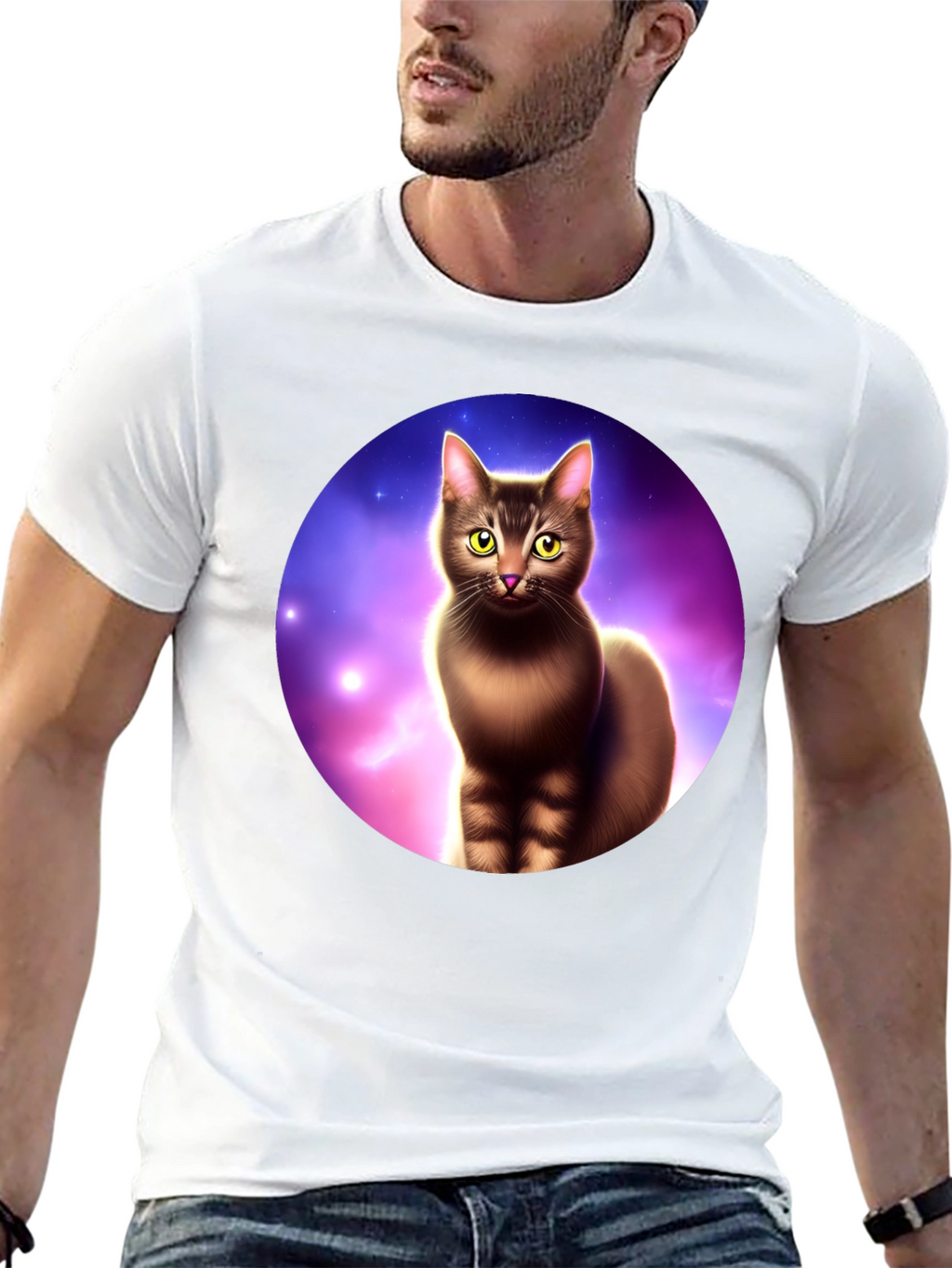 Cosmic Cat Graphic Tee - Black Cotton Comfort