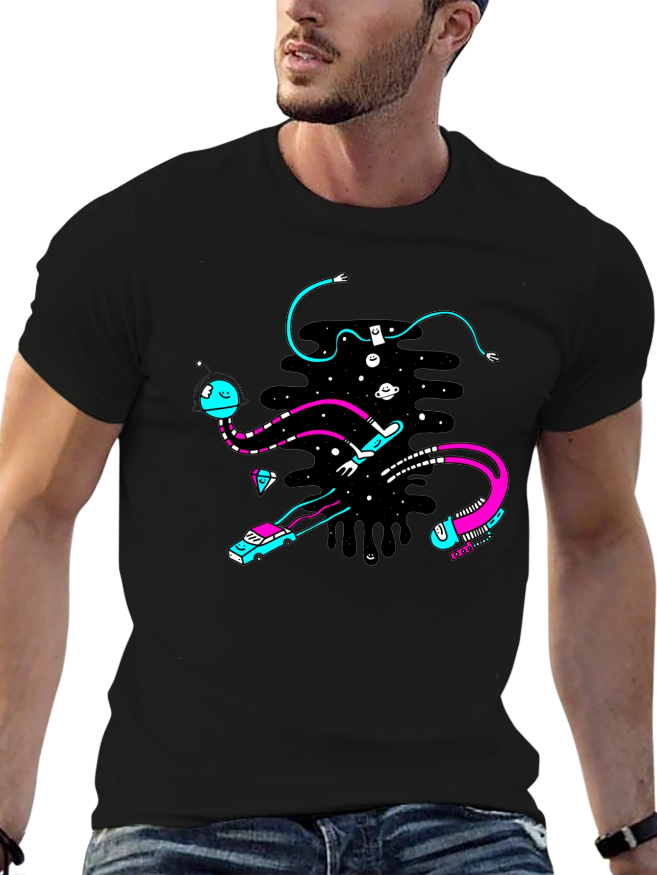 Abstract Space Black T-Shirt