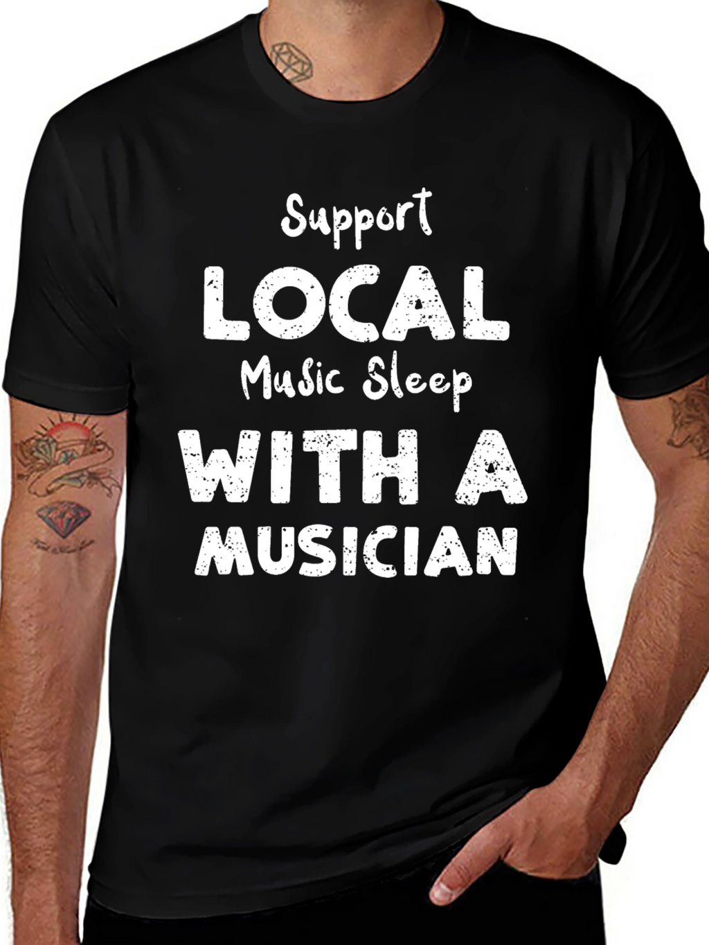 Support Local Music Sleep With Musician Black T-Shirt