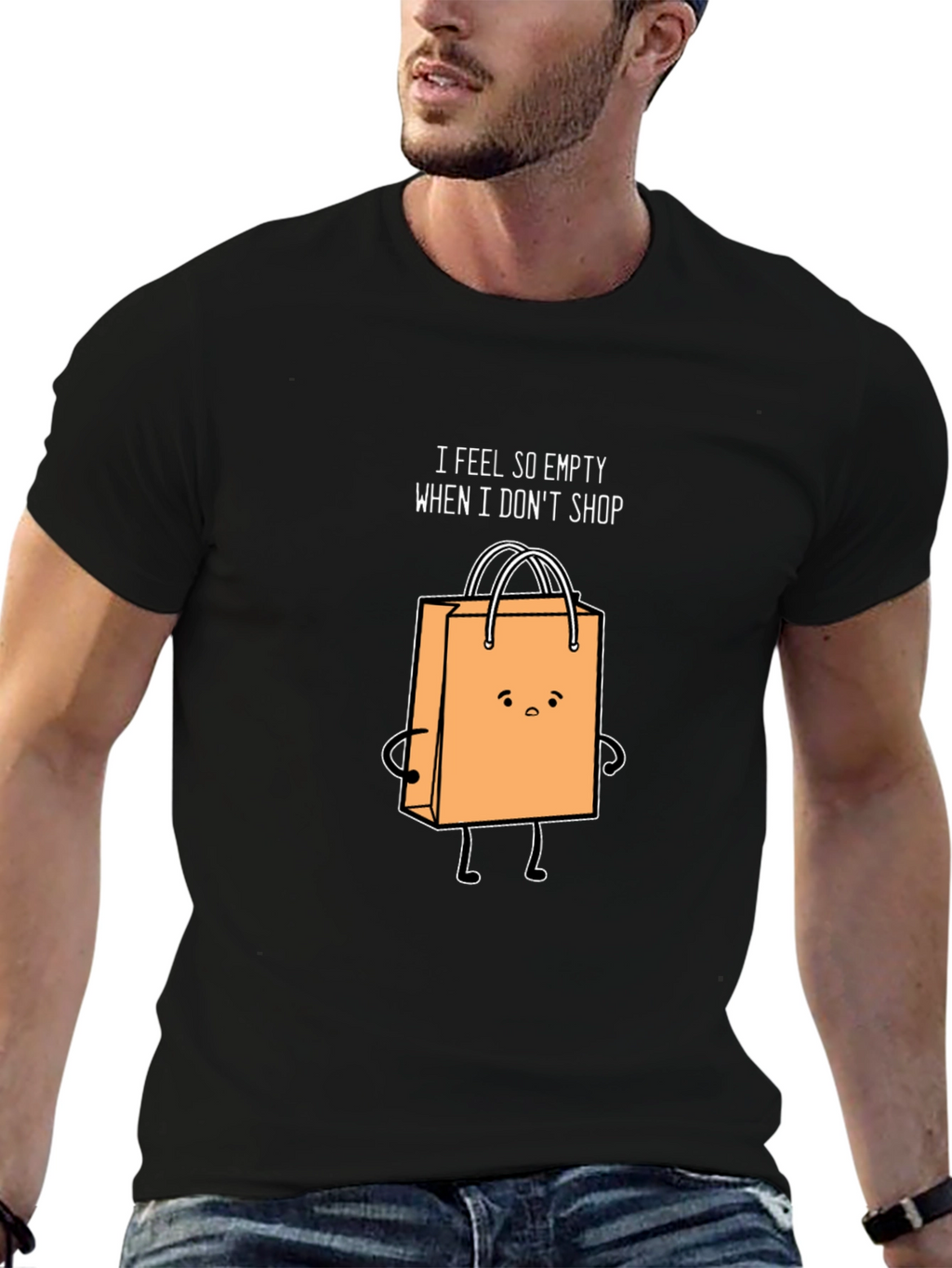 Funny Shopping Bag Graphic Black T-Shirt