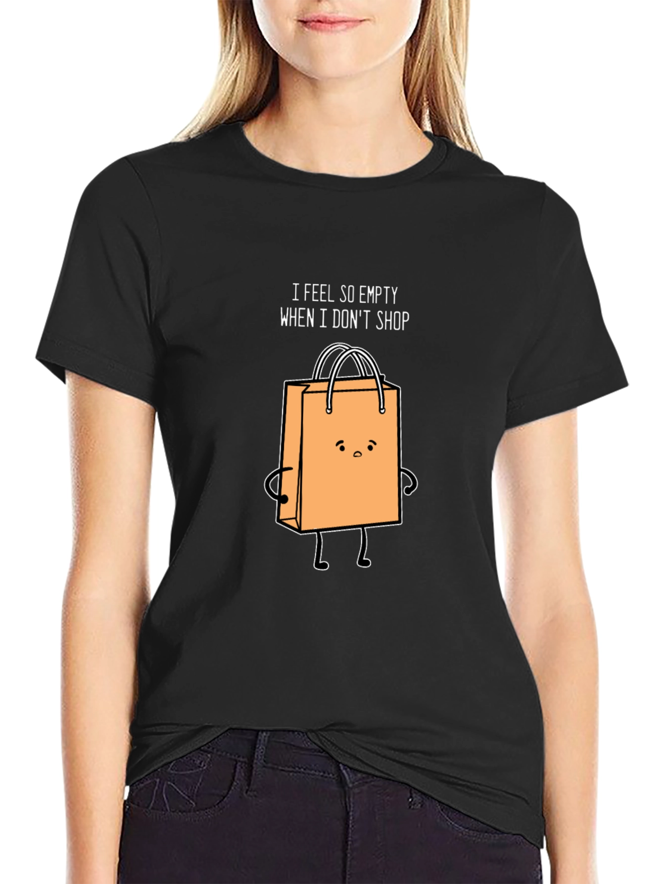 Funny Shopping Bag Graphic Black T-Shirt