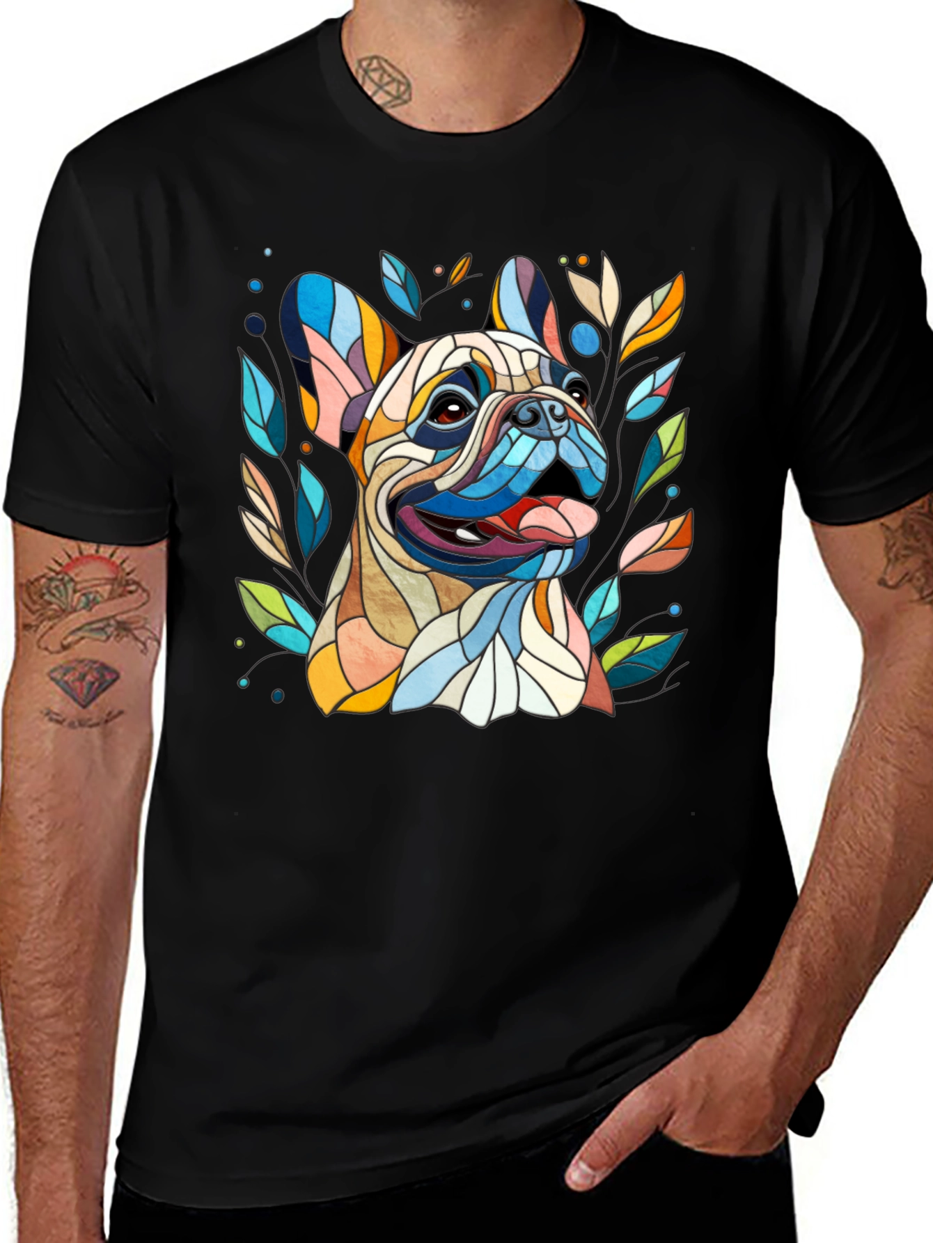 Dog Art T-Shirt - Unique Colorful Bulldog Design