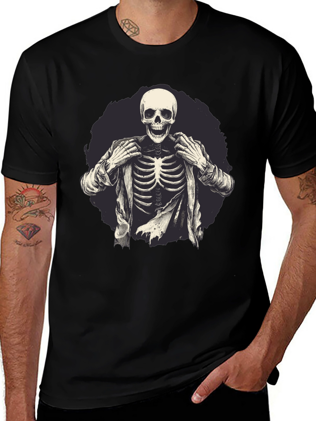 Skeleton in Suit Graphic Tee - Black