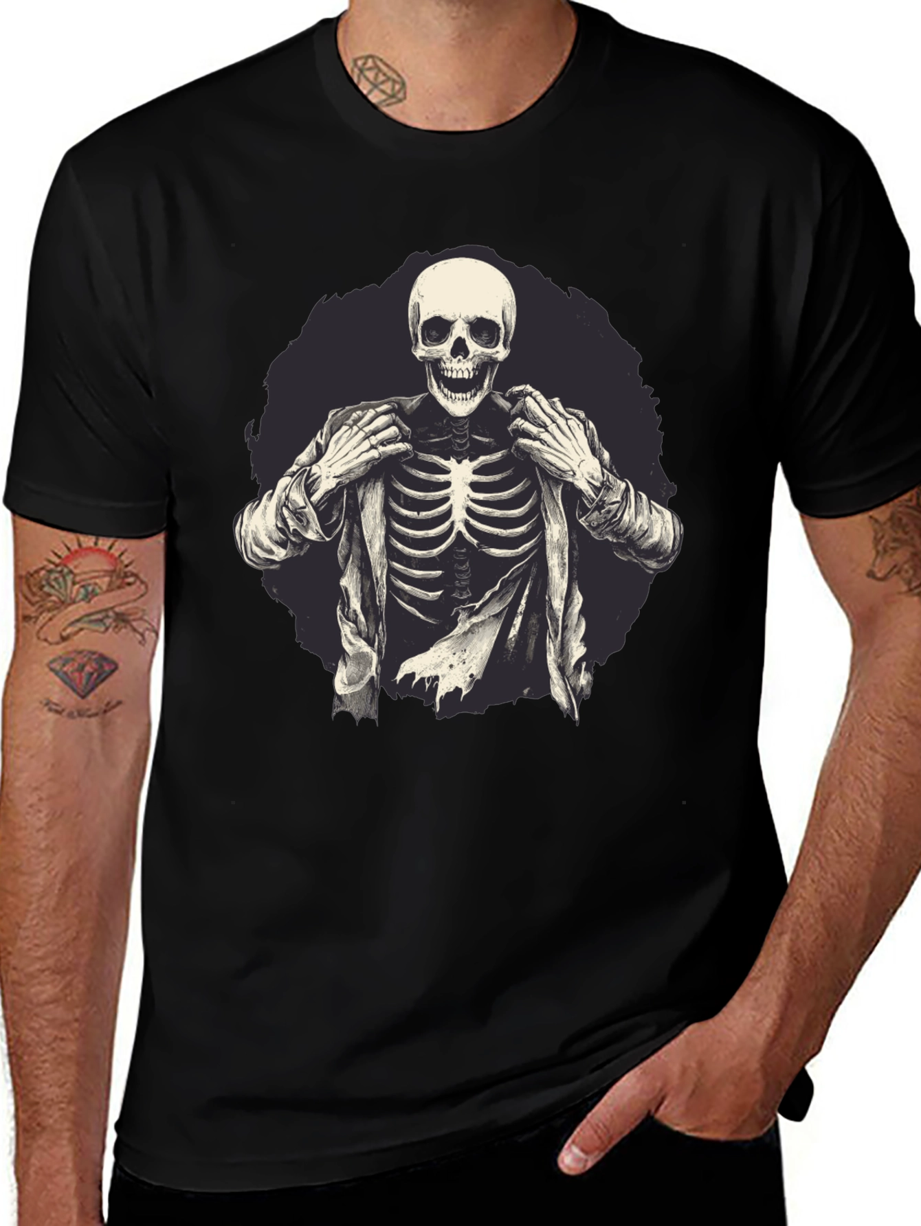 Skeleton in Suit Graphic Tee - Black