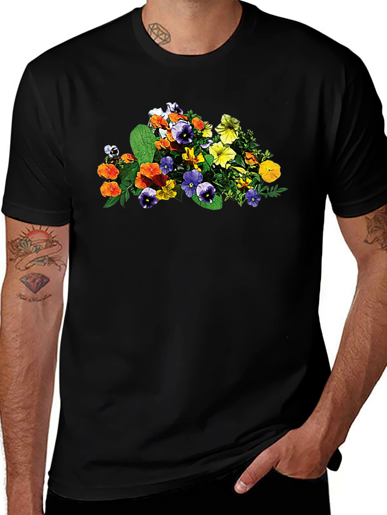 Floral Print Black T-Shirt - Stylish & Comfortable Casual Wear