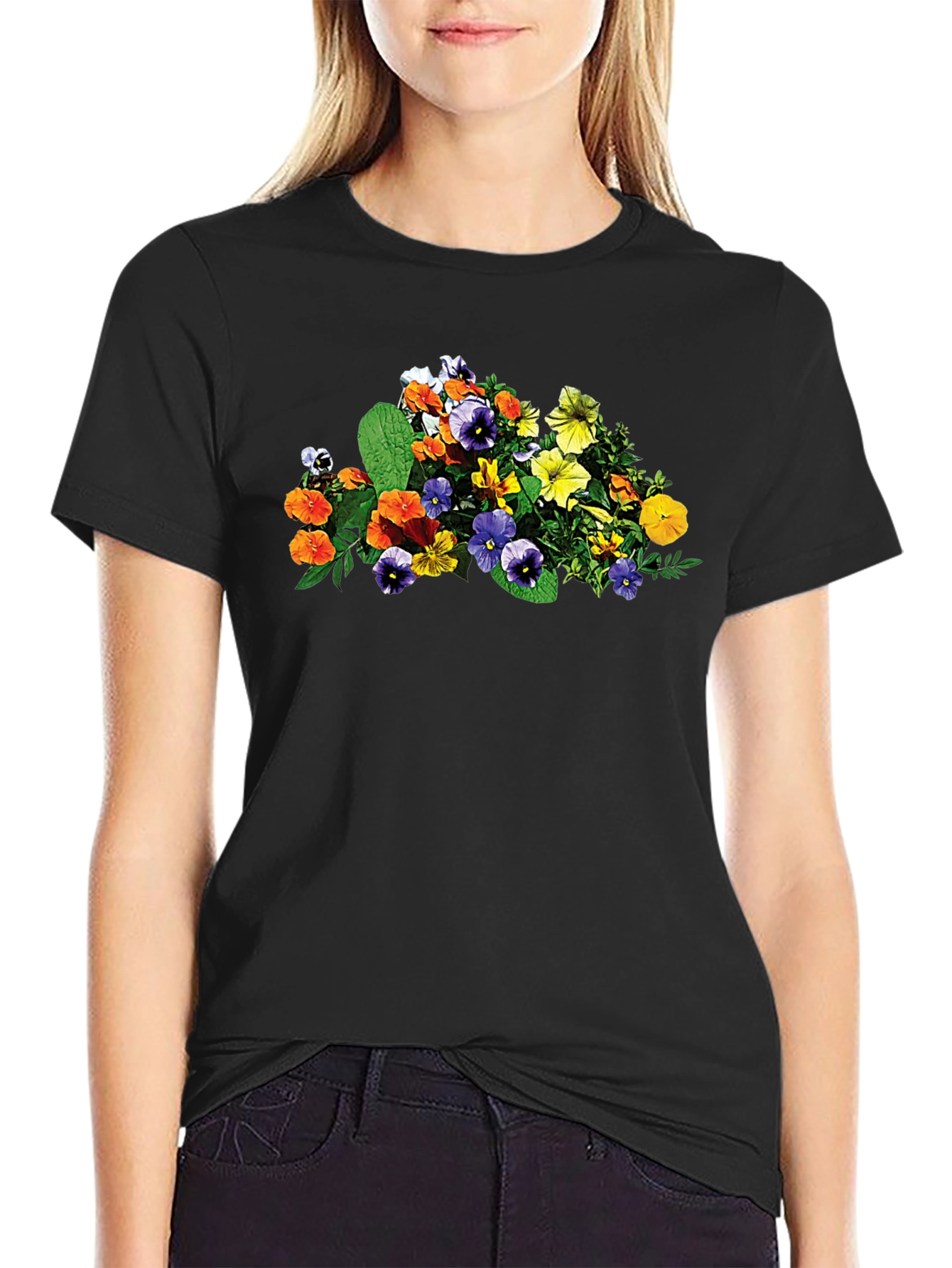 Floral Print Black T-Shirt - Stylish & Comfortable Casual Wear