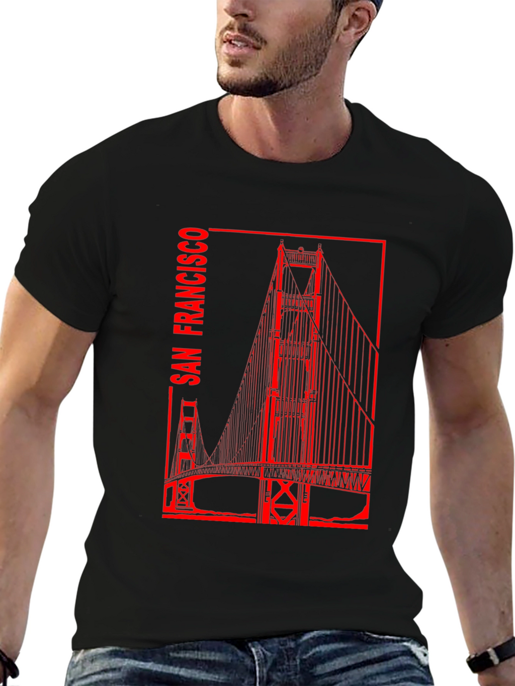 San Francisco Bridge Graphic Tee - Black Cotton T-Shirt