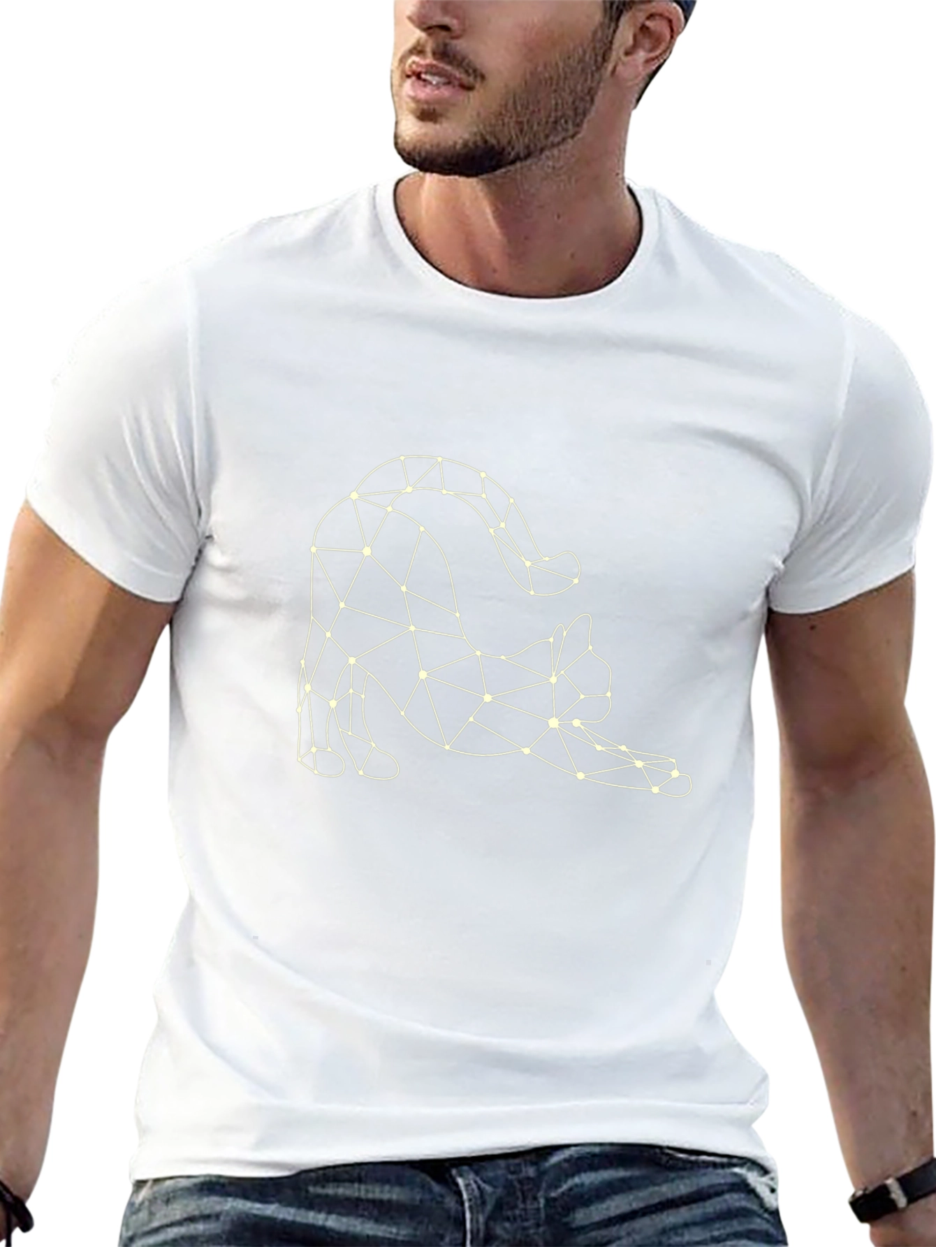 Geometric Cat T-Shirt - Stylish Graphic Tee