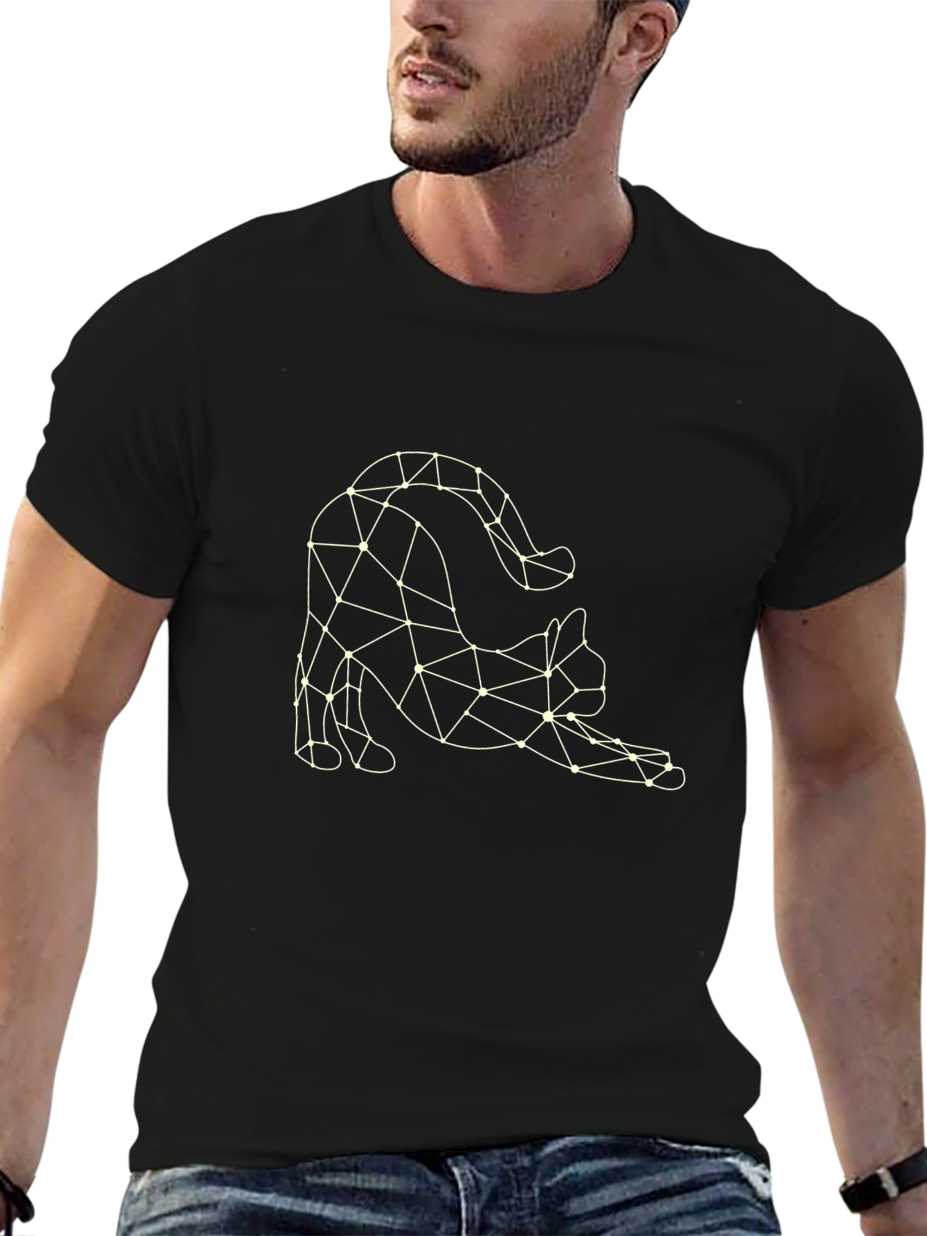 Geometric Cat T-Shirt - Stylish Graphic Tee