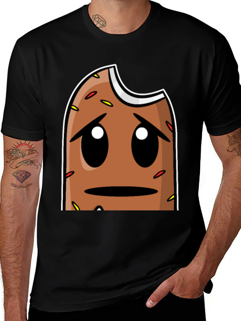 Sad Donut Graphic T-Shirt - Black Comfort Fit