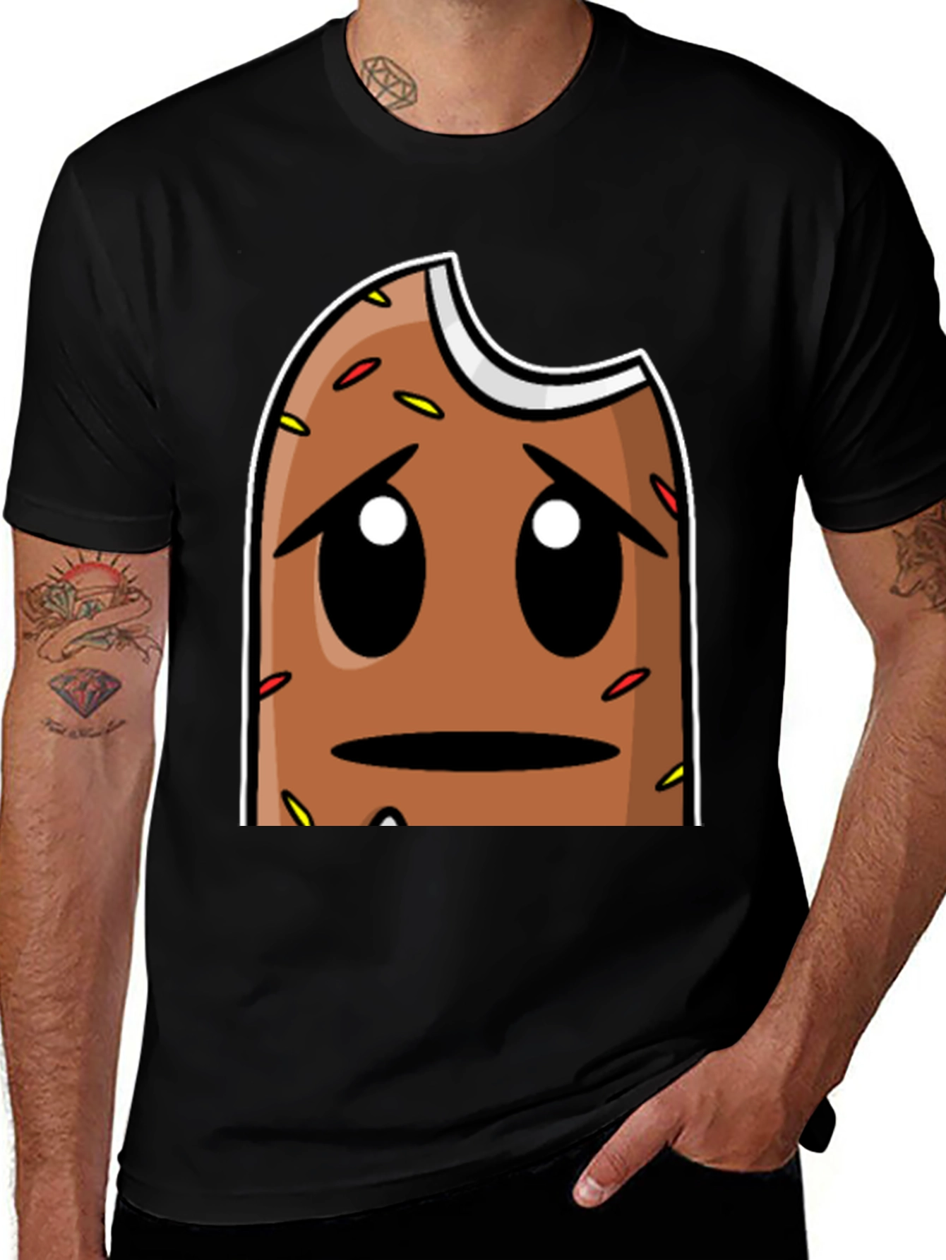 Sad Donut Graphic T-Shirt - Black Comfort Fit