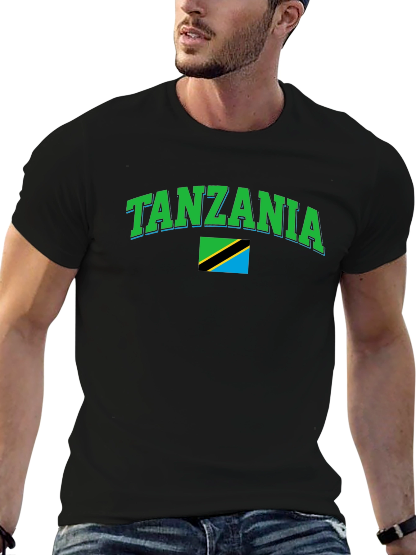 Tanzania Flag Graphic Tee - Black Cotton T-Shirt