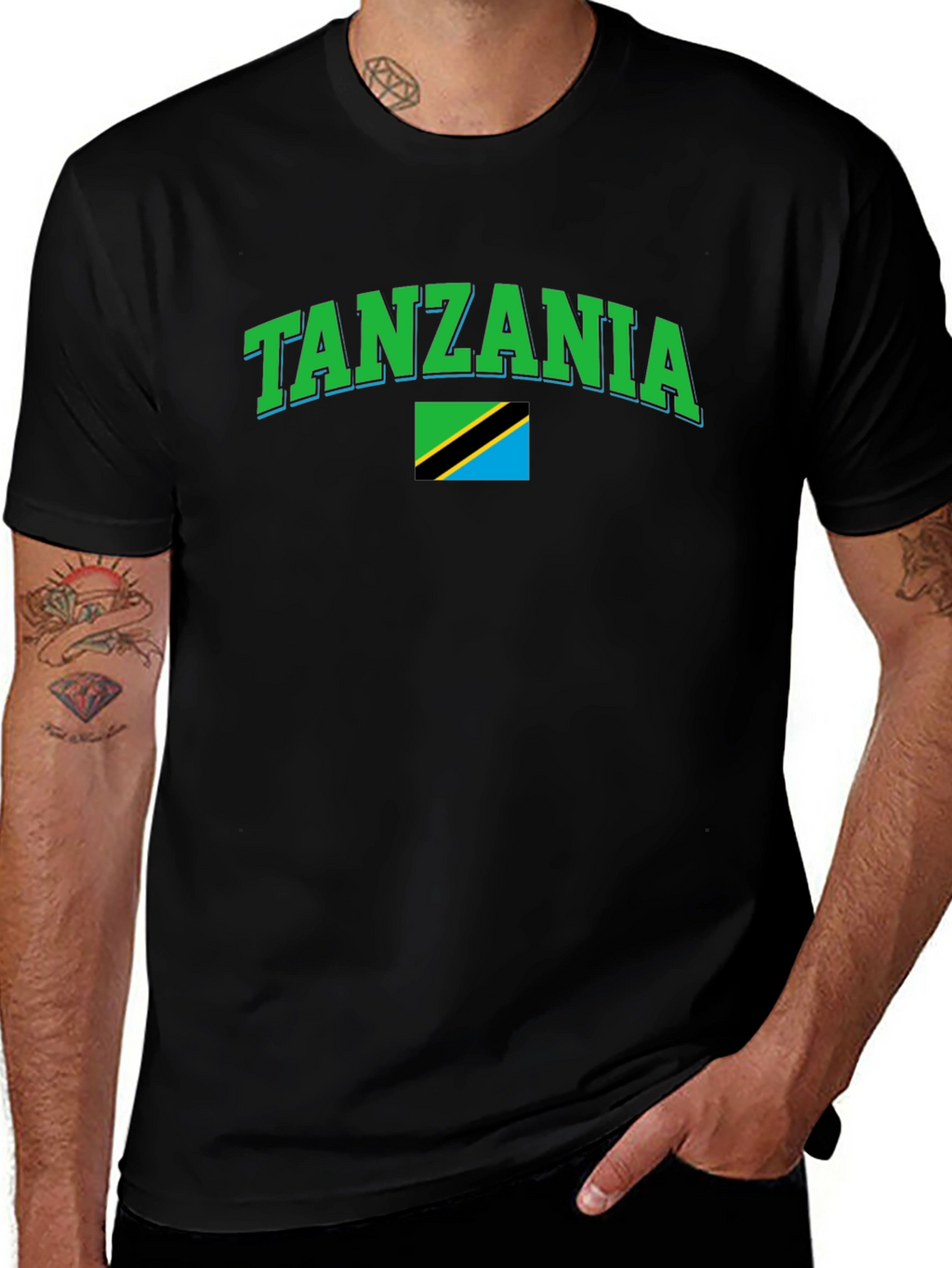 Tanzania Flag Graphic Tee - Black Cotton T-Shirt