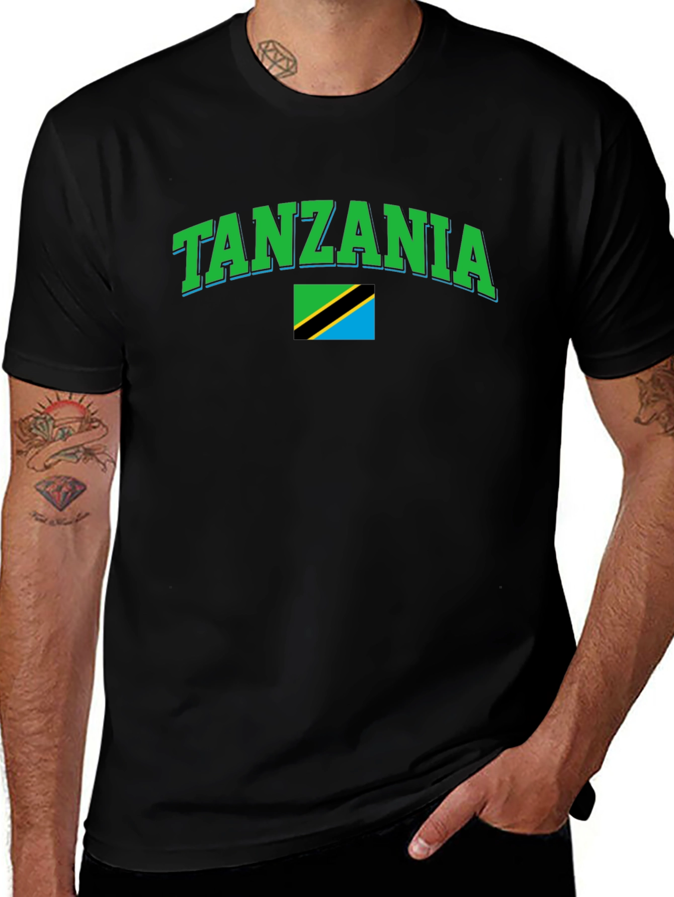 Tanzania Flag Graphic Tee - Black Cotton T-Shirt