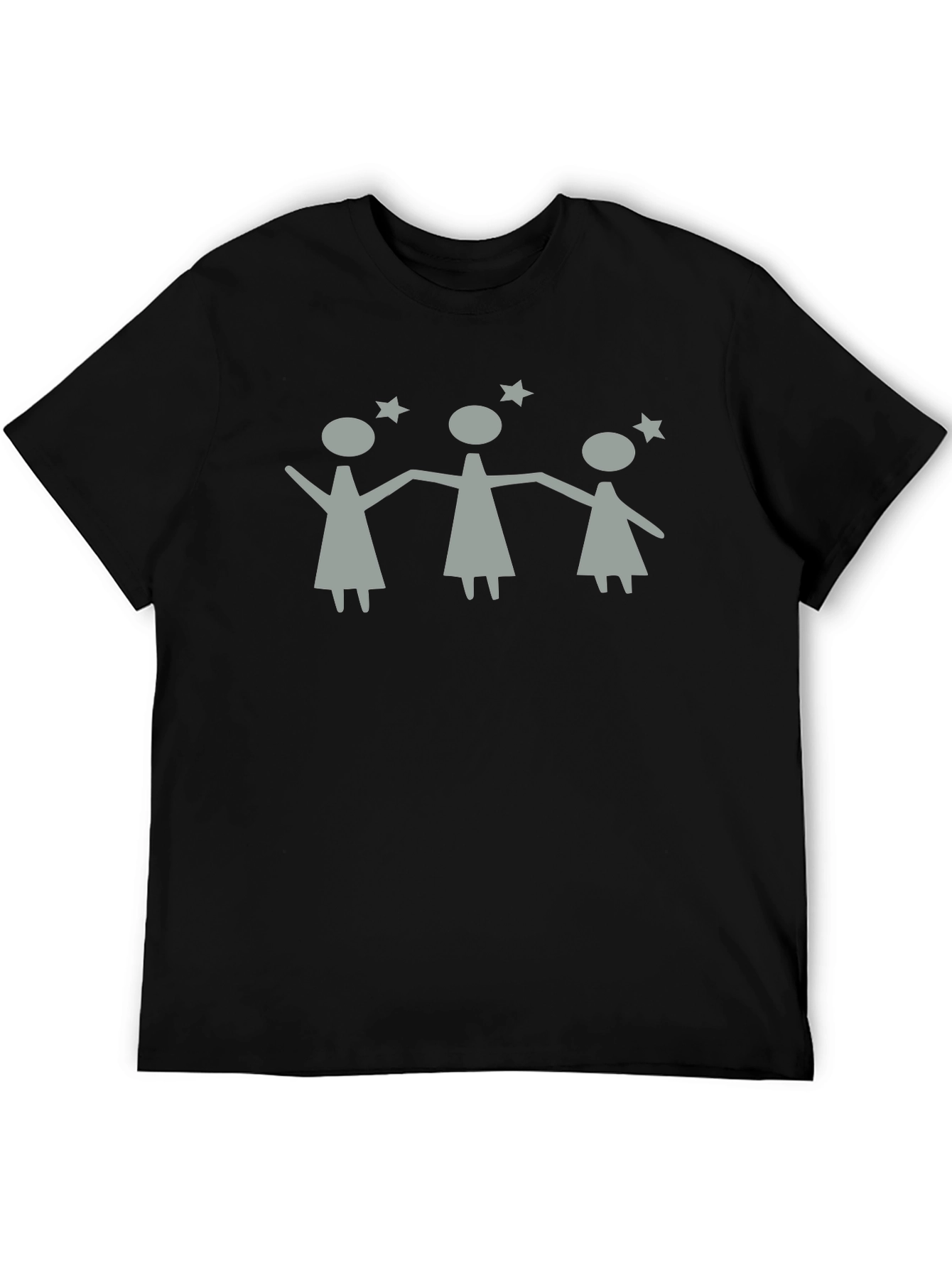 Stick Figure Women Stars Black T-Shirt