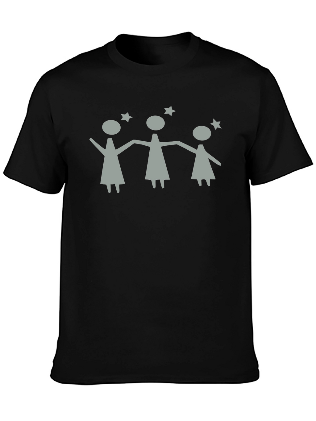 Stick Figure Women Stars Black T-Shirt