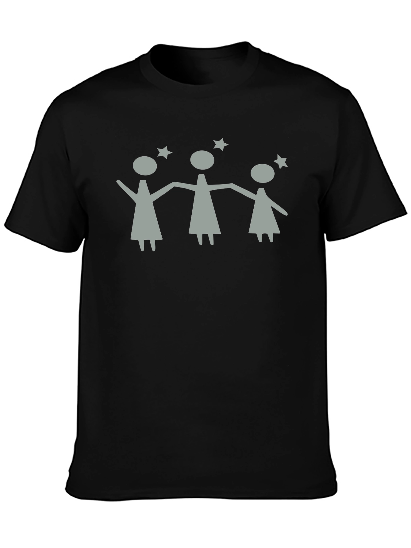 Stick Figure Women Stars Black T-Shirt