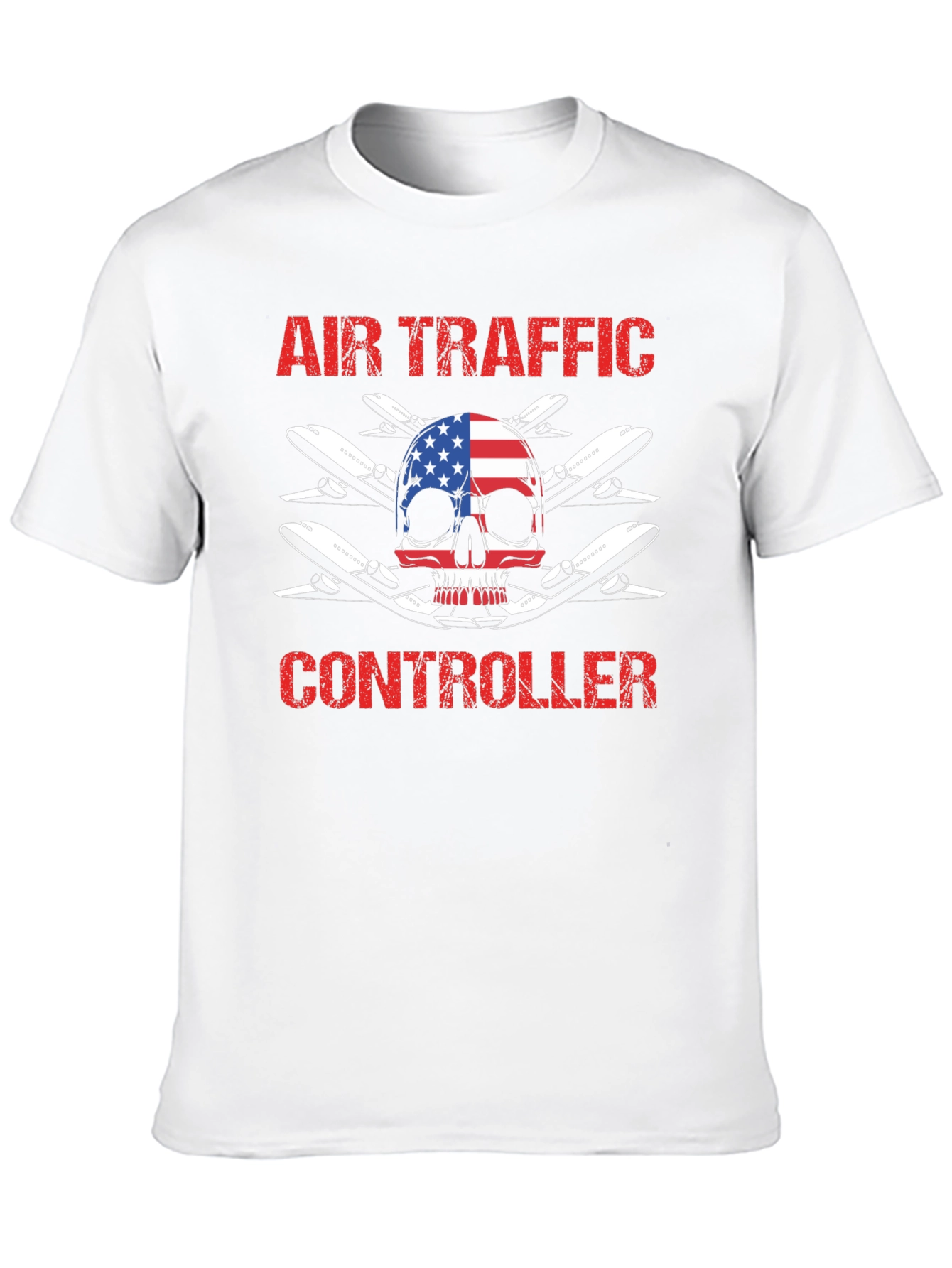 Air Traffic Controller American Flag Skull T-Shirt