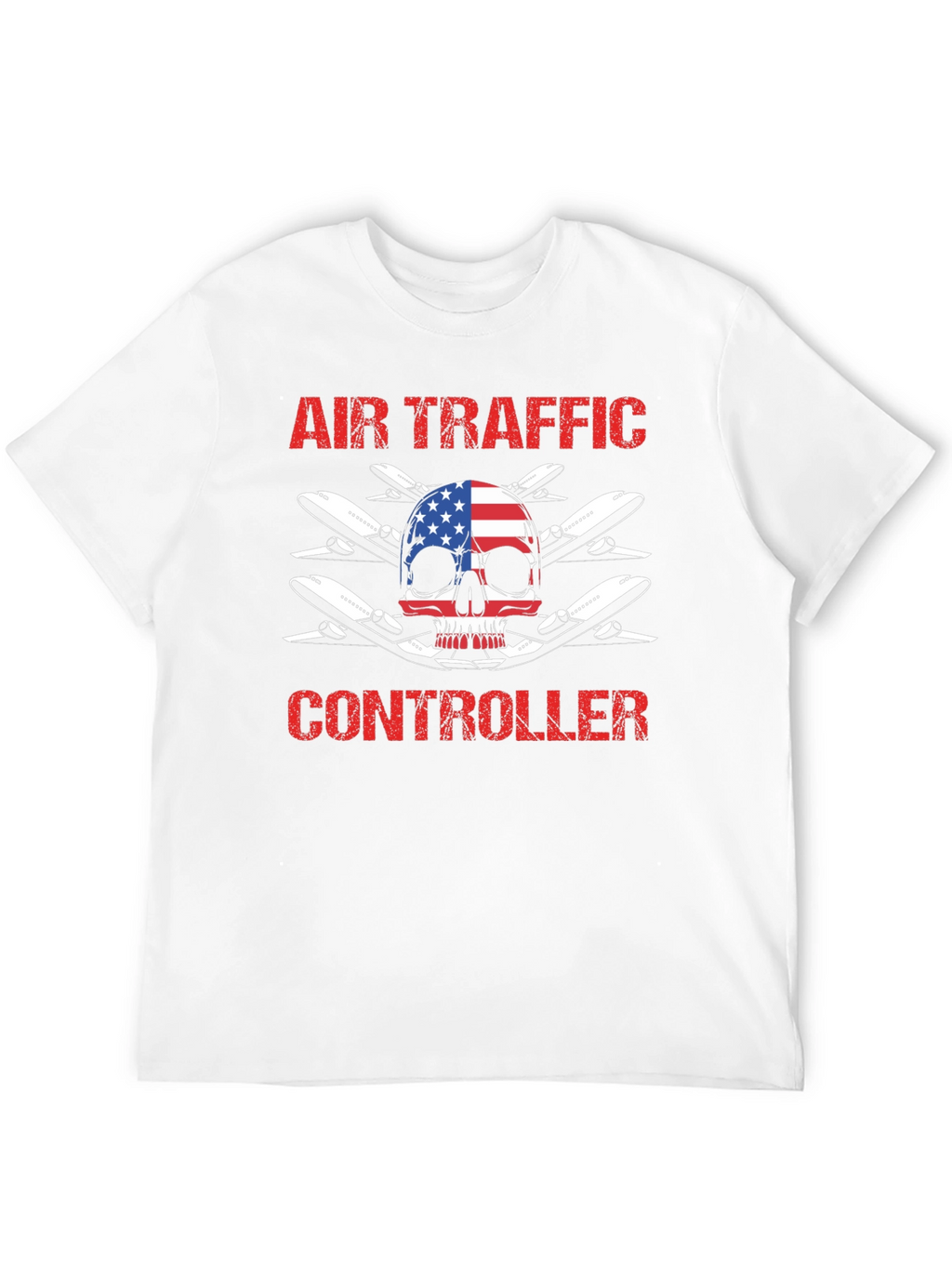 Air Traffic Controller American Flag Skull T-Shirt
