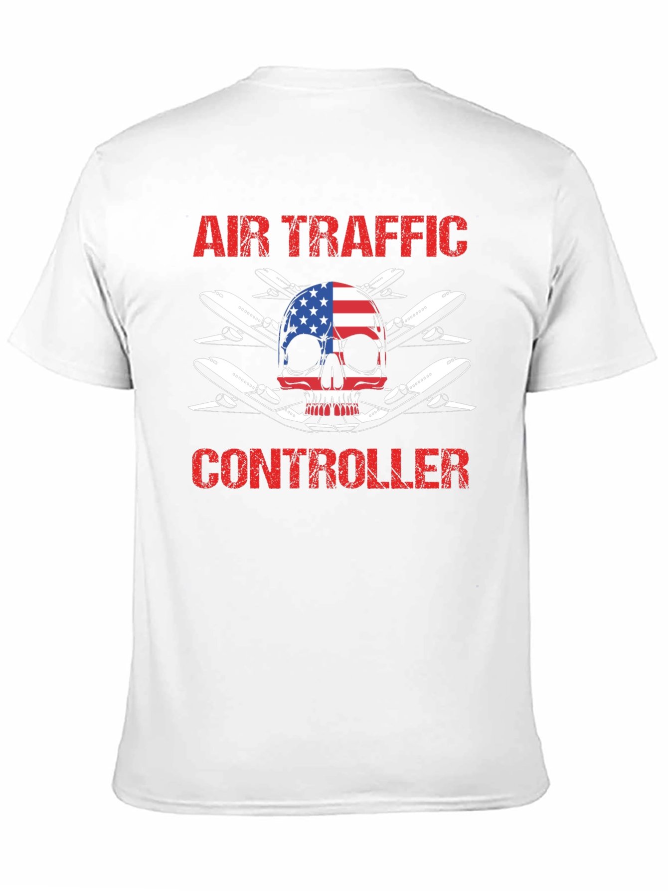 Air Traffic Controller American Flag Skull T-Shirt