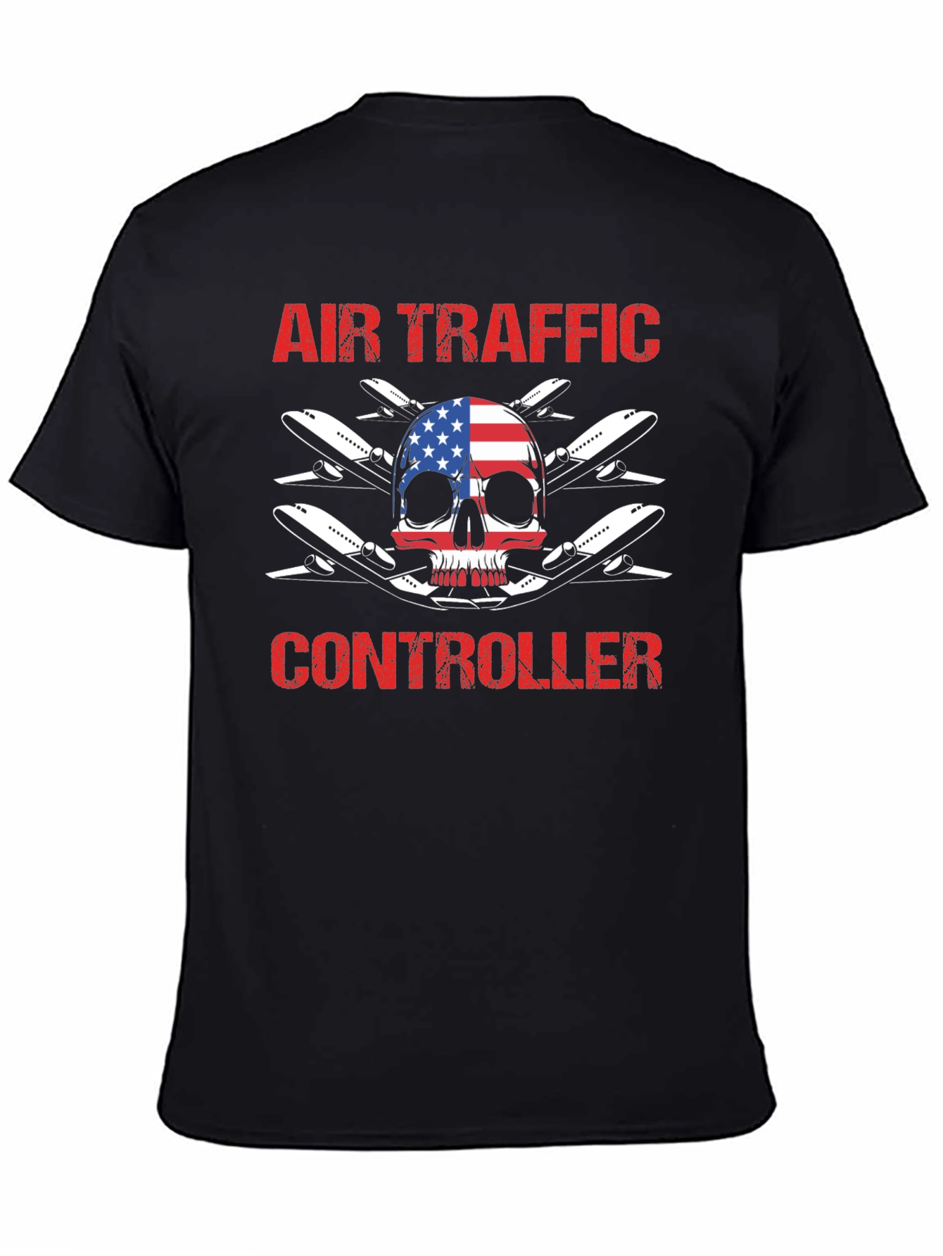 Air Traffic Controller American Flag Skull T-Shirt