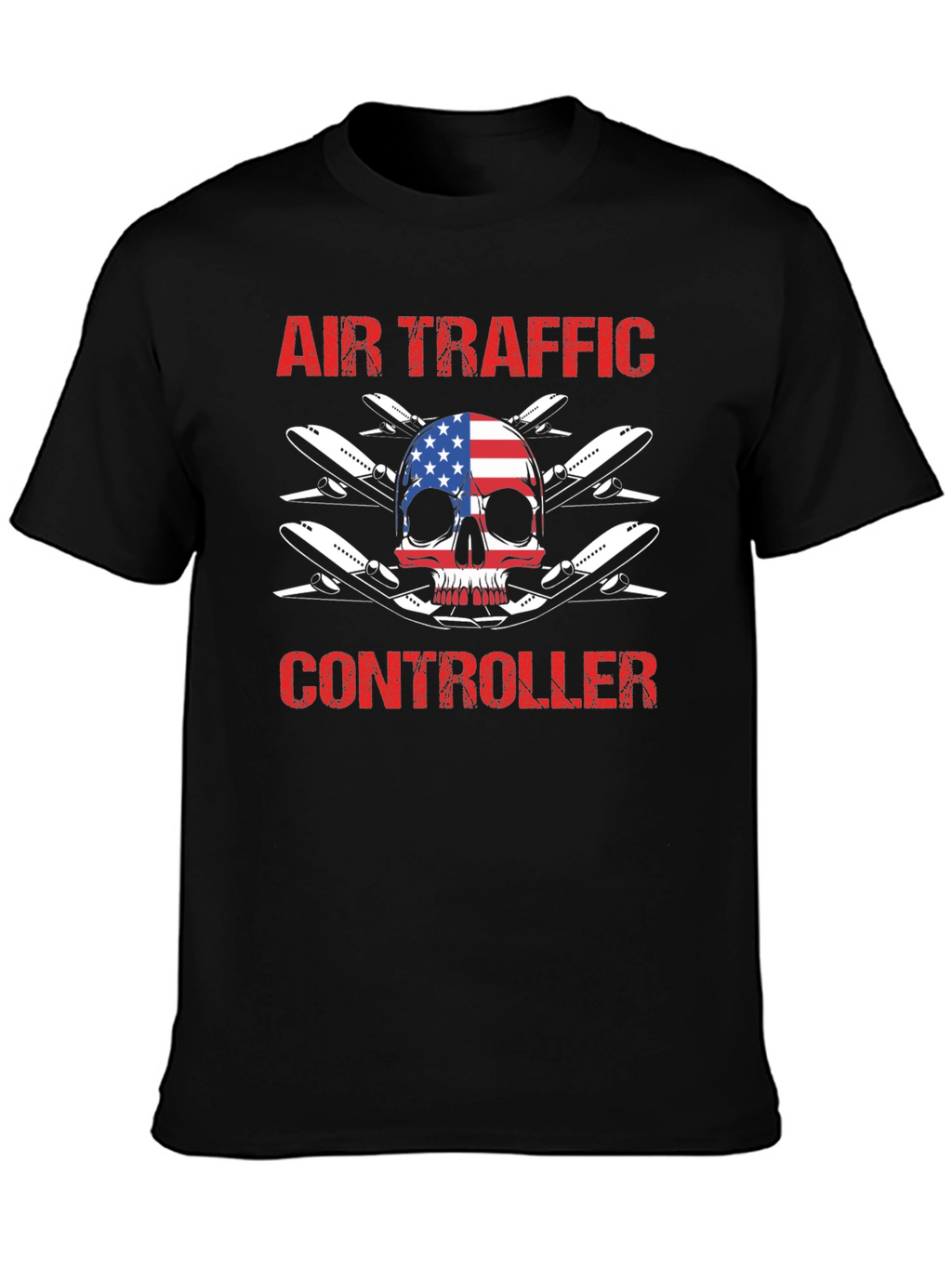 Air Traffic Controller American Flag Skull T-Shirt