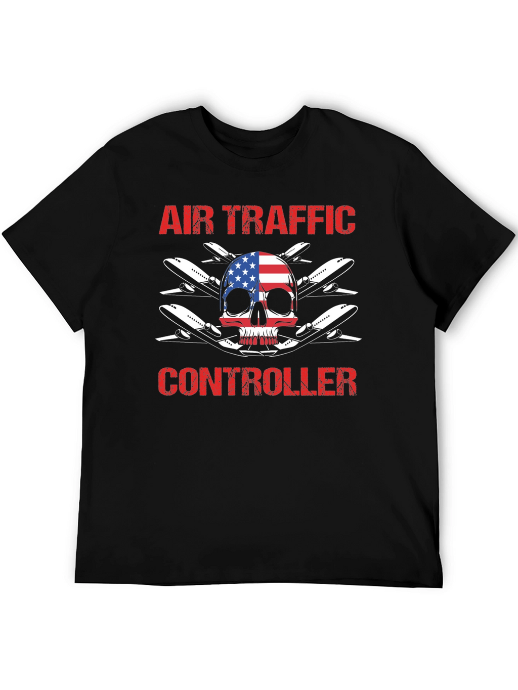Air Traffic Controller American Flag Skull T-Shirt