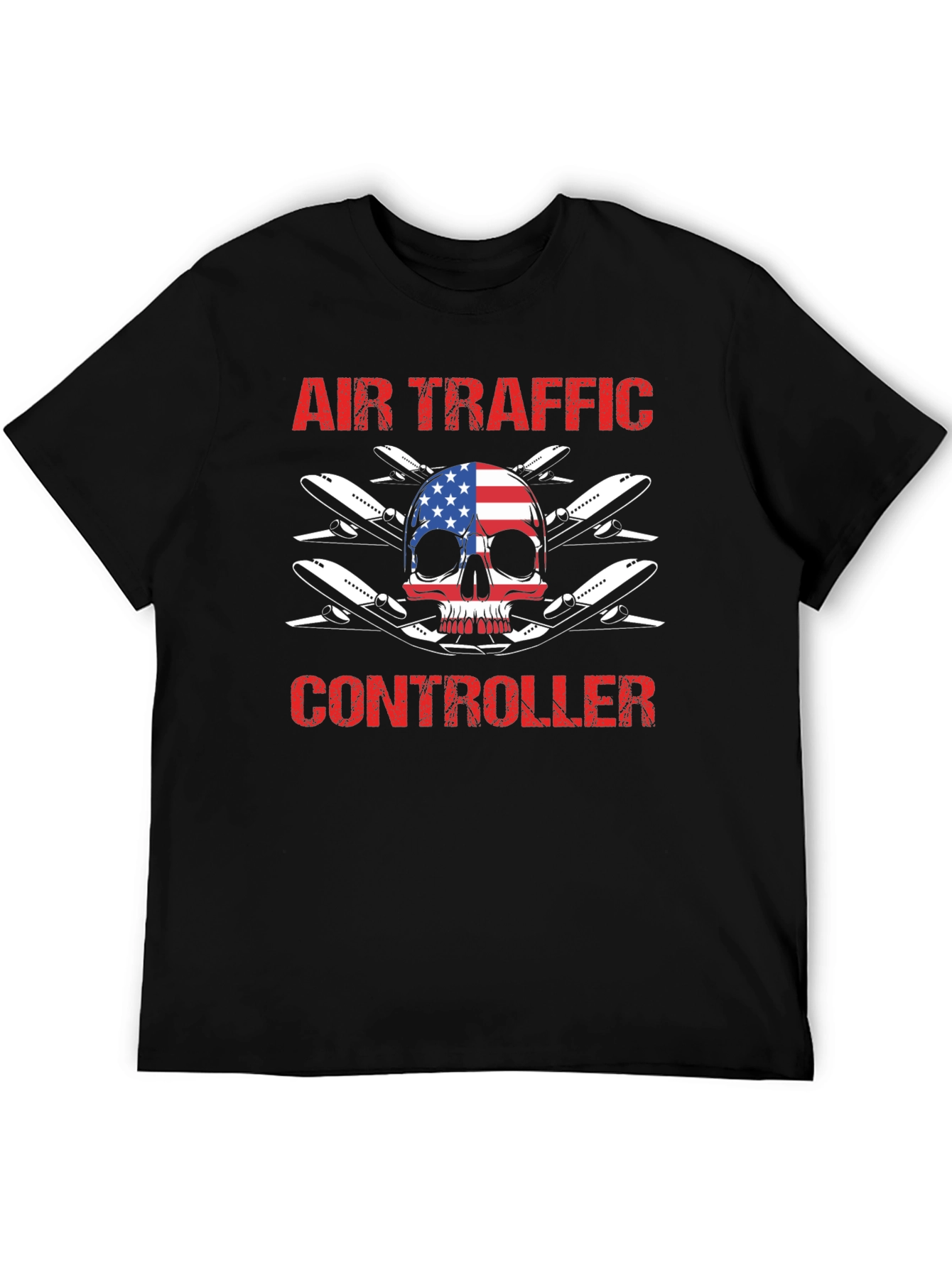 Air Traffic Controller American Flag Skull T-Shirt