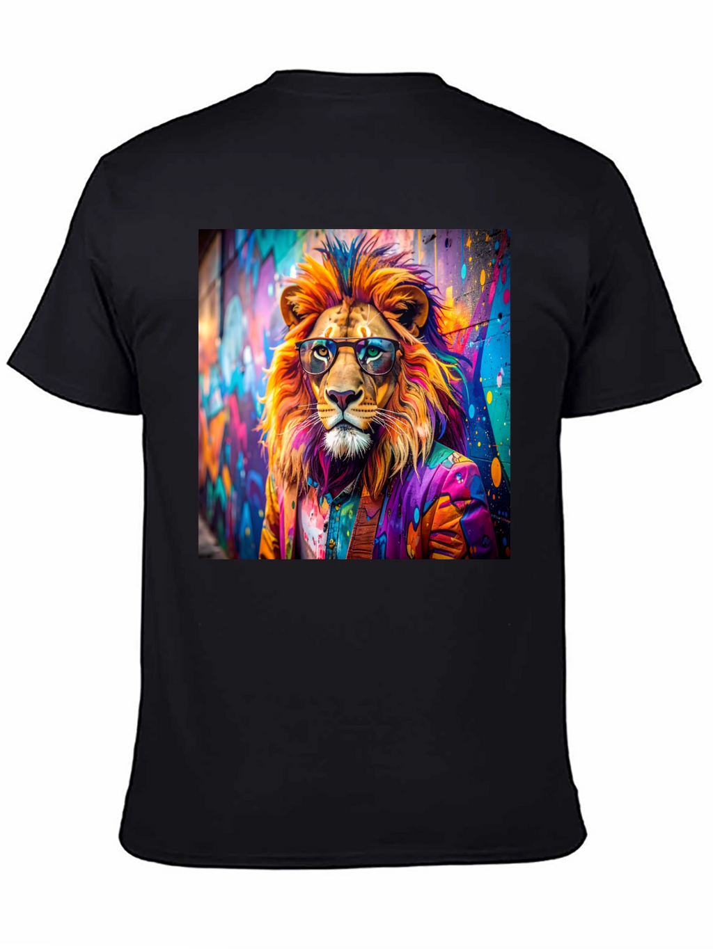 Lion Graffiti Art Print Black T-Shirt
