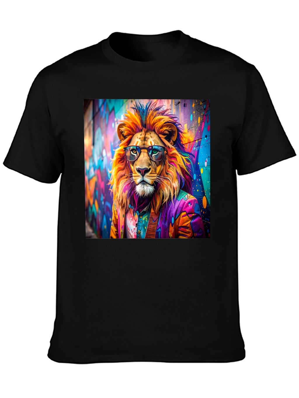 Lion Graffiti Art Print Black T-Shirt