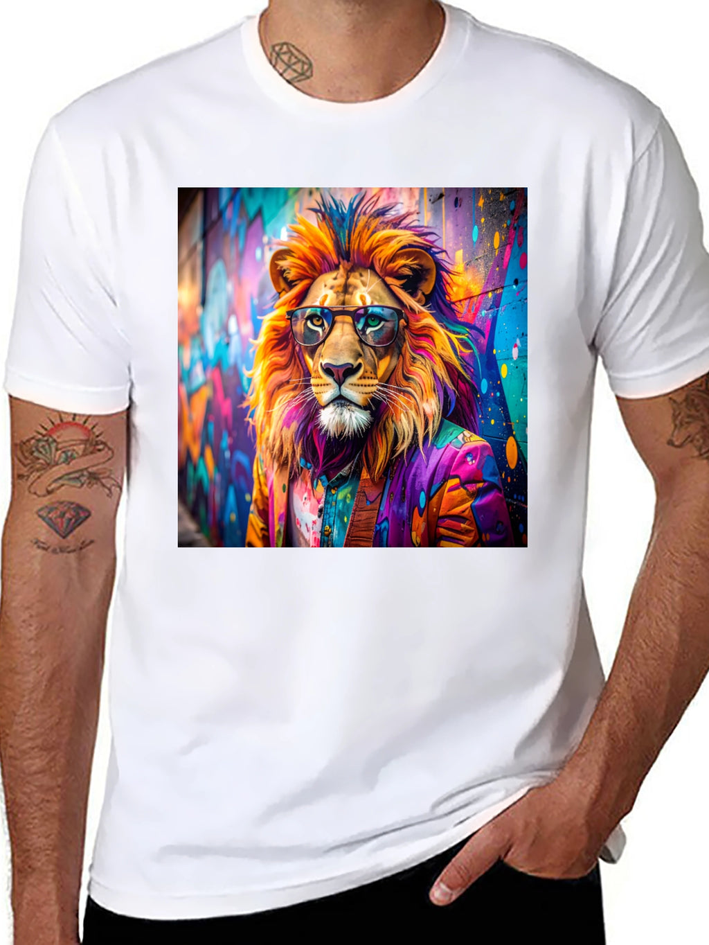 Lion Graffiti Art Print Black T-Shirt