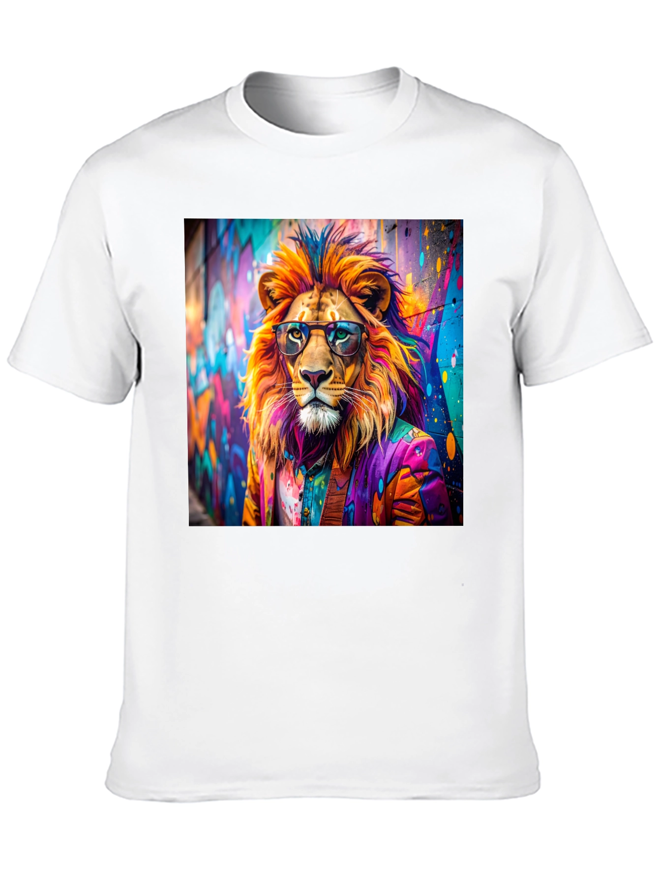 Lion Graffiti Art Print Black T-Shirt