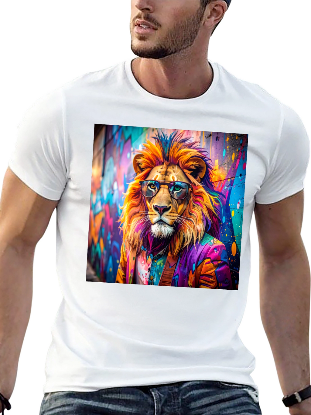 Lion Graffiti Art Print Black T-Shirt
