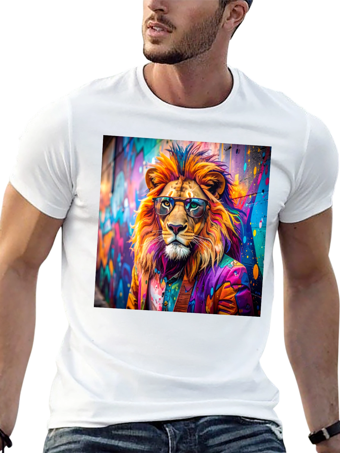 Lion Graffiti Art Print Black T-Shirt