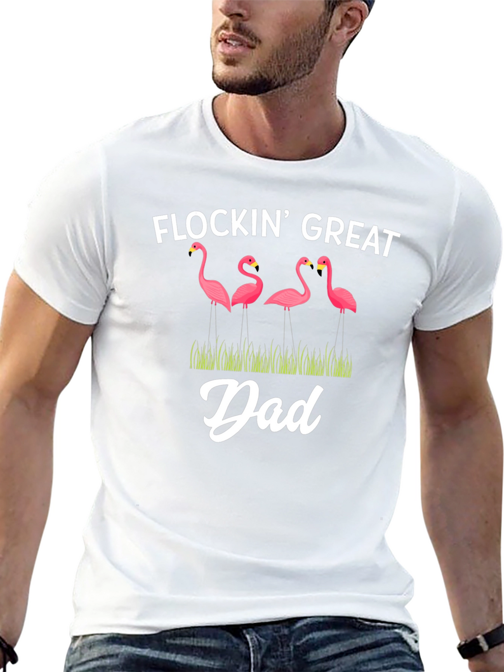 Flockin Great Dad T-Shirt Funny Flamingo Graphic Tee