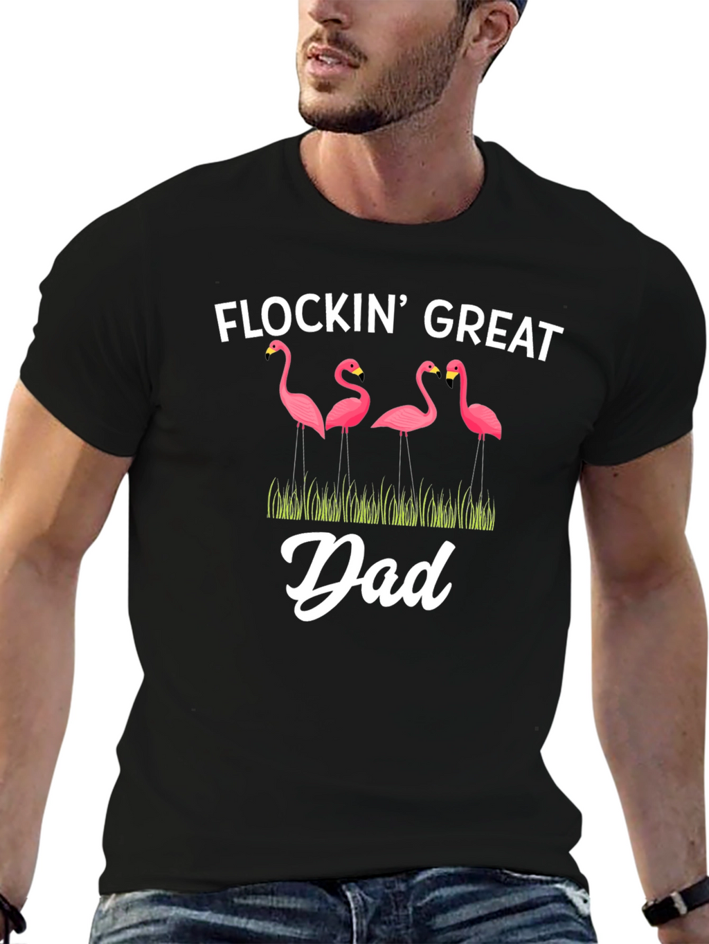 Flockin Great Dad T-Shirt Funny Flamingo Graphic Tee