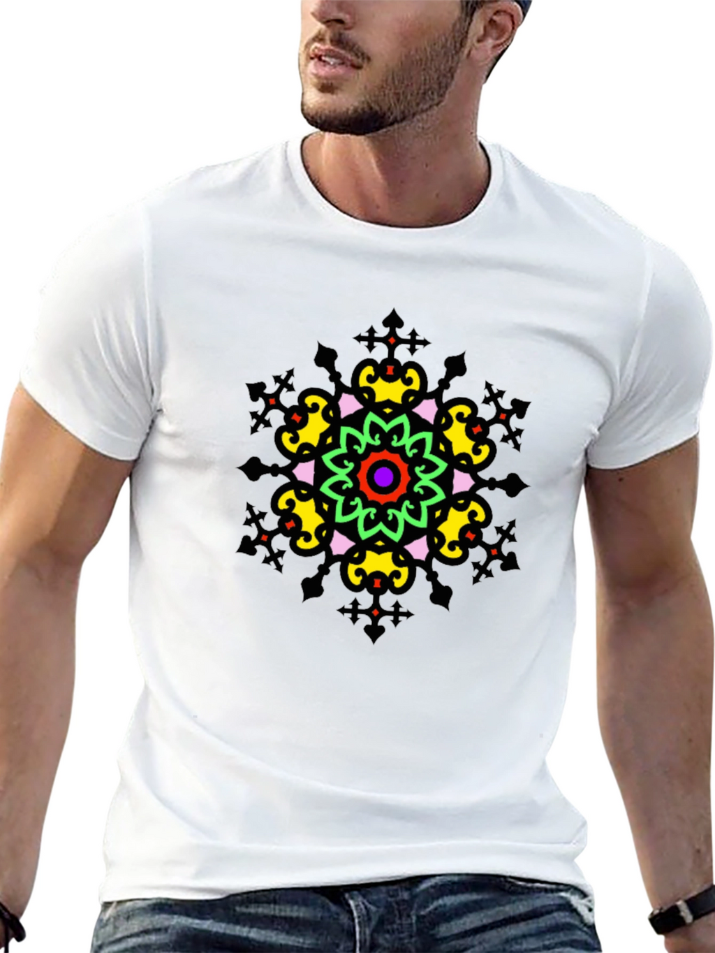 Vibrant Mandala Graphic Tee - Stylish Unisex Black T-Shirt